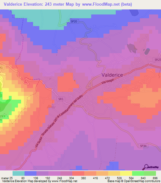 Valderice,Italy Elevation Map