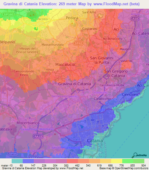 Gravina di Catania,Italy Elevation Map