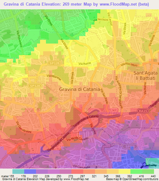 Gravina di Catania,Italy Elevation Map