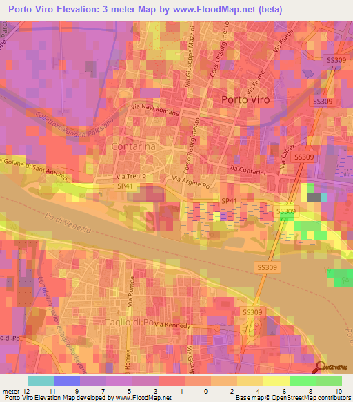 Porto Viro,Italy Elevation Map