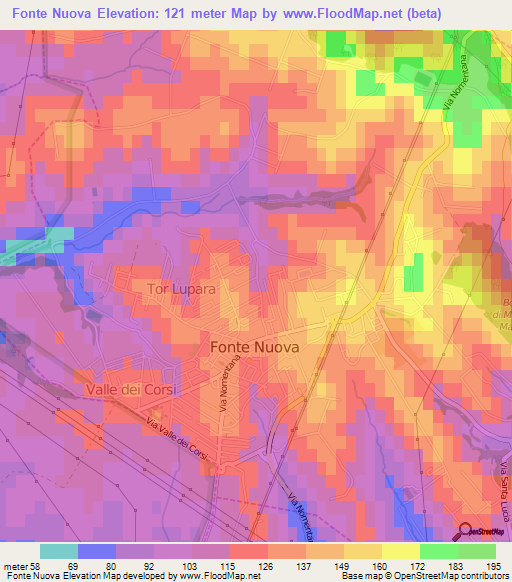 Fonte Nuova,Italy Elevation Map