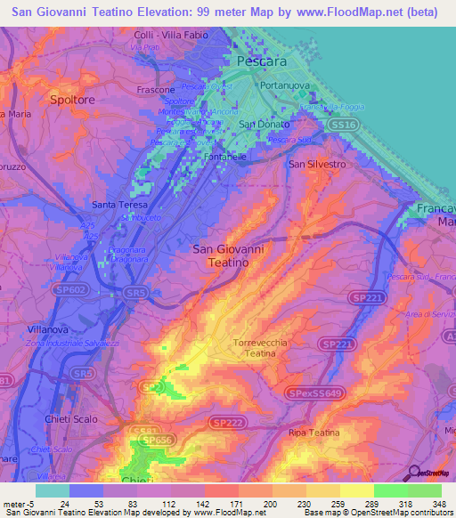 San Giovanni Teatino,Italy Elevation Map