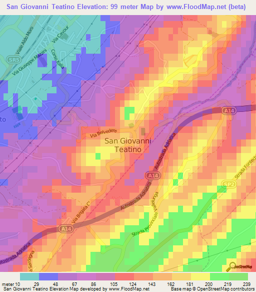 San Giovanni Teatino,Italy Elevation Map