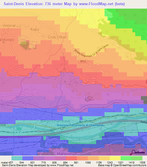 Saint-Denis,Italy Elevation Map