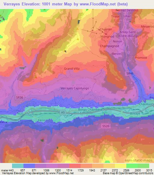 Verrayes,Italy Elevation Map