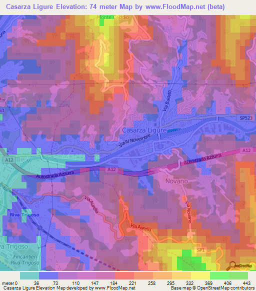 Casarza Ligure,Italy Elevation Map