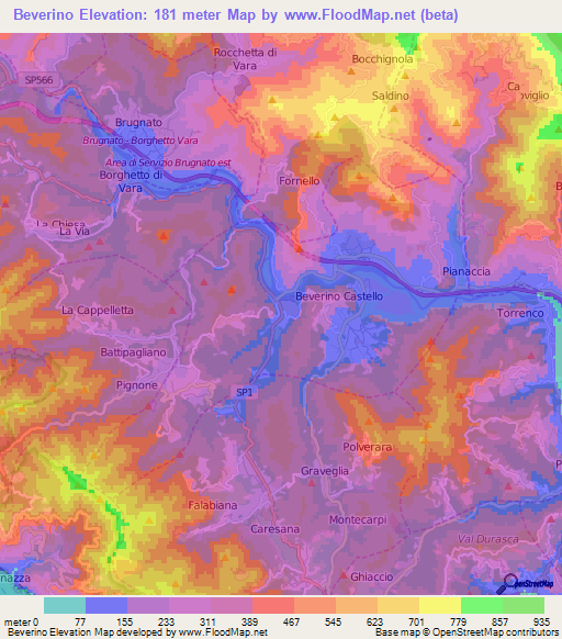 Beverino,Italy Elevation Map