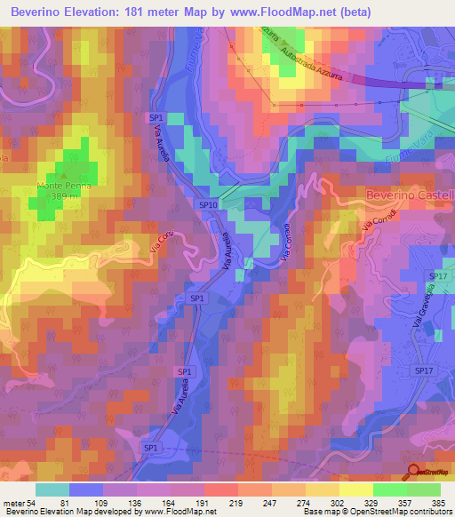 Beverino,Italy Elevation Map