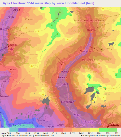 Ayas,Italy Elevation Map