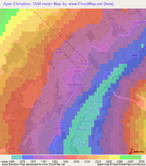 Ayas,Italy Elevation Map