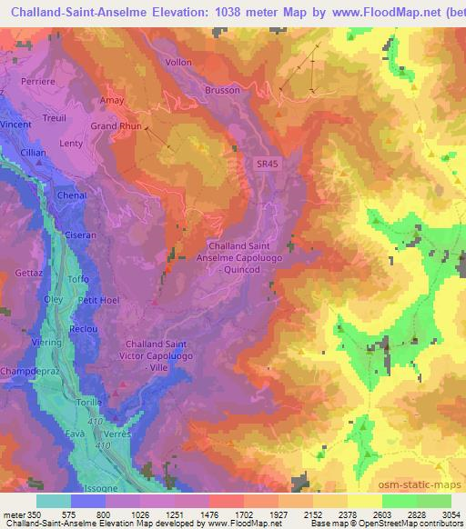 Challand-Saint-Anselme,Italy Elevation Map