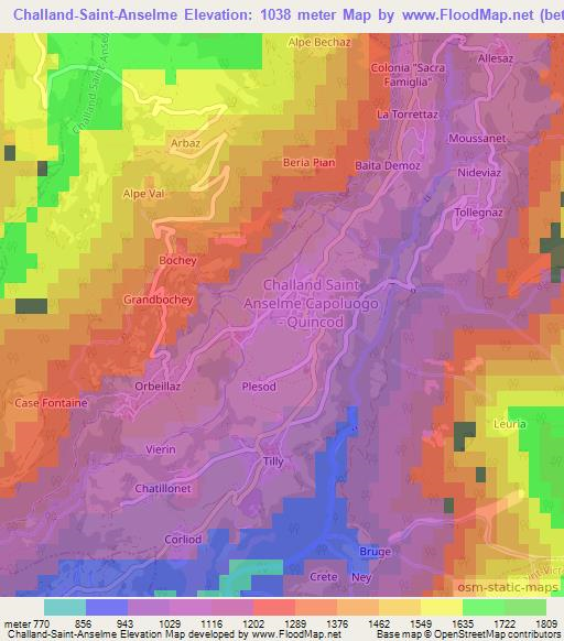 Challand-Saint-Anselme,Italy Elevation Map