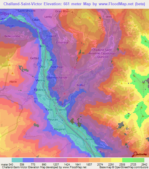 Challand-Saint-Victor,Italy Elevation Map