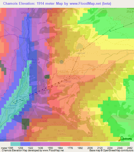 Chamois,Italy Elevation Map