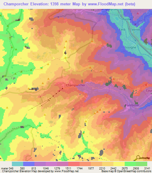 Champorcher,Italy Elevation Map