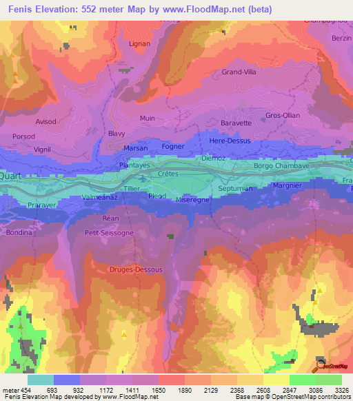 Fenis,Italy Elevation Map