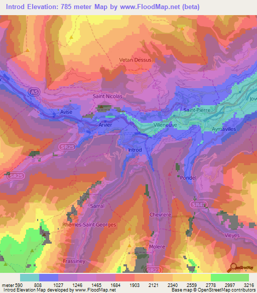 Introd,Italy Elevation Map