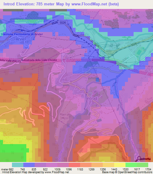 Introd,Italy Elevation Map