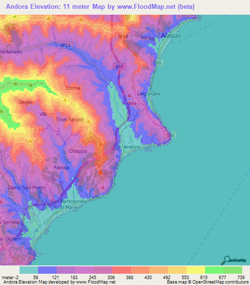 Andora,Italy Elevation Map