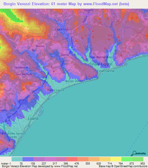 Borgio Verezzi,Italy Elevation Map