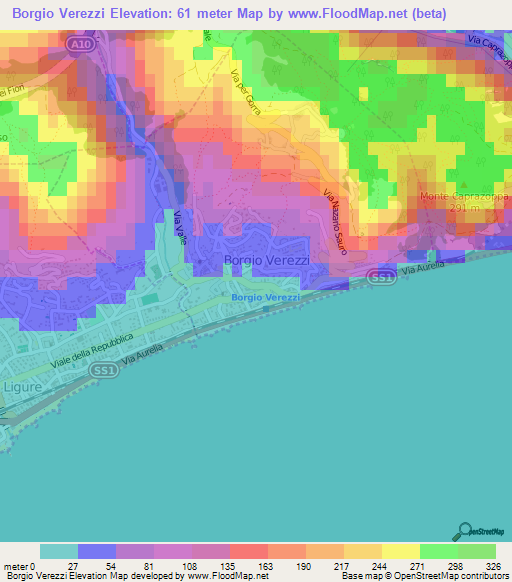 Borgio Verezzi,Italy Elevation Map