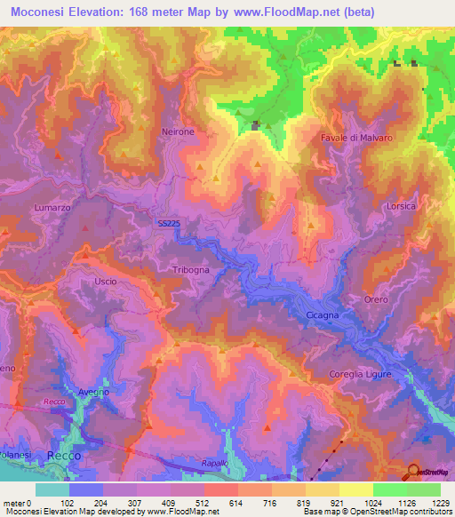 Moconesi,Italy Elevation Map