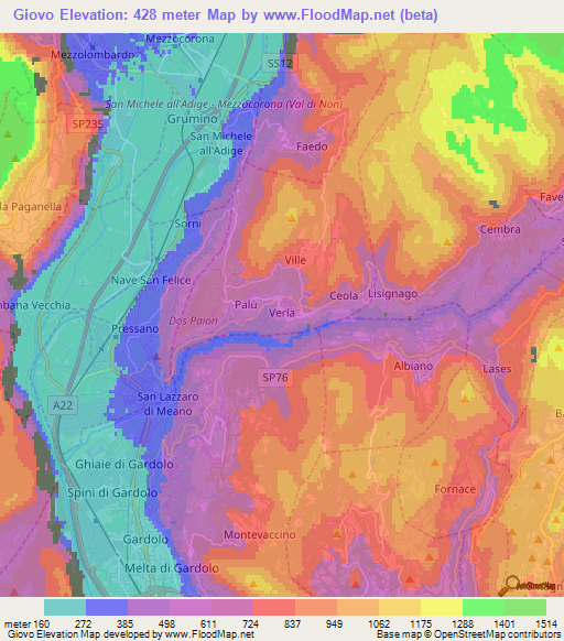 Giovo,Italy Elevation Map