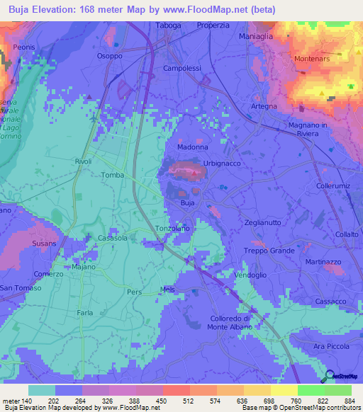 Buja,Italy Elevation Map