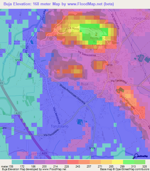 Buja,Italy Elevation Map