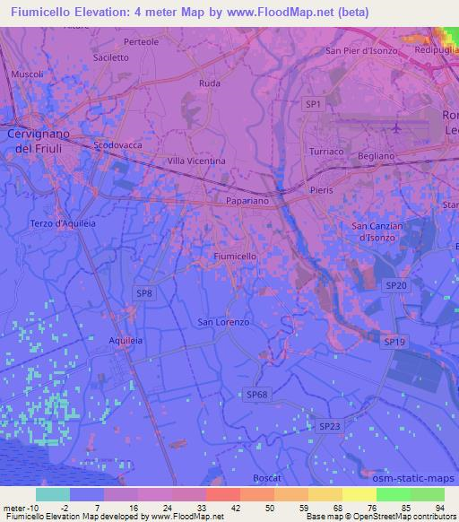 Fiumicello,Italy Elevation Map