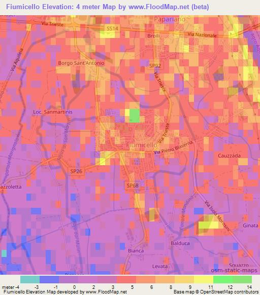 Fiumicello,Italy Elevation Map