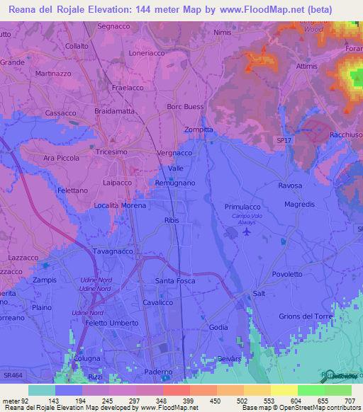 Reana del Rojale,Italy Elevation Map