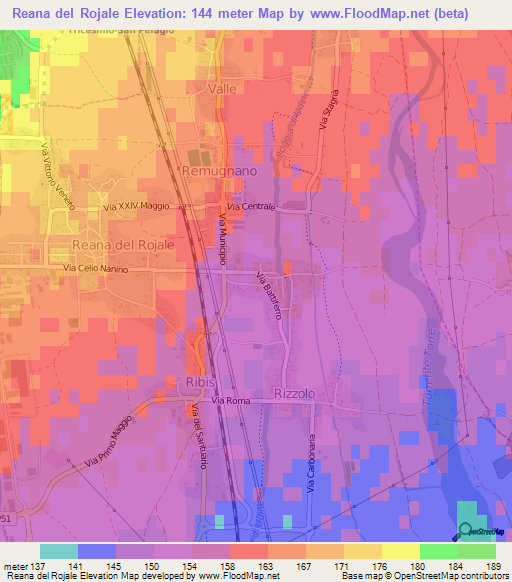 Reana del Rojale,Italy Elevation Map