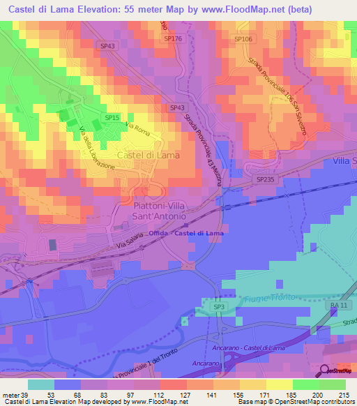 Castel di Lama,Italy Elevation Map