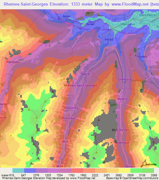 Rhemes-Saint-Georges,Italy Elevation Map