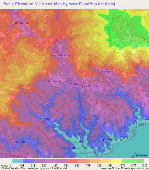 Stella,Italy Elevation Map