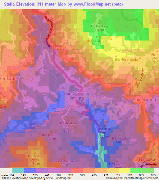 Stella,Italy Elevation Map