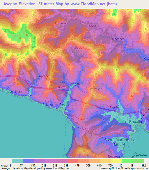 Avegno,Italy Elevation Map