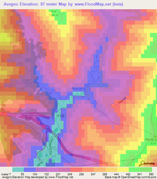 Avegno,Italy Elevation Map