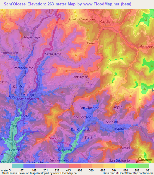 Sant'Olcese,Italy Elevation Map