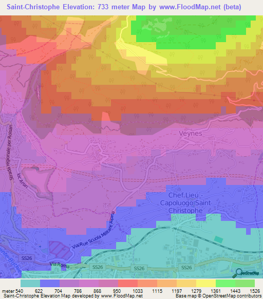 Saint-Christophe,Italy Elevation Map