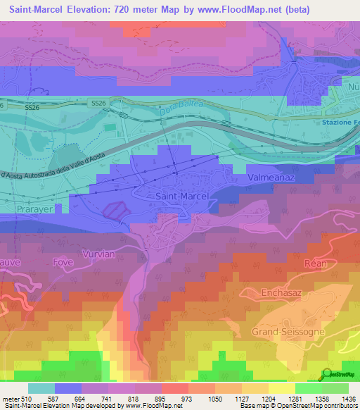 Saint-Marcel,Italy Elevation Map