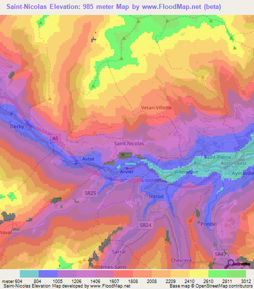 Saint-Nicolas,Italy Elevation Map