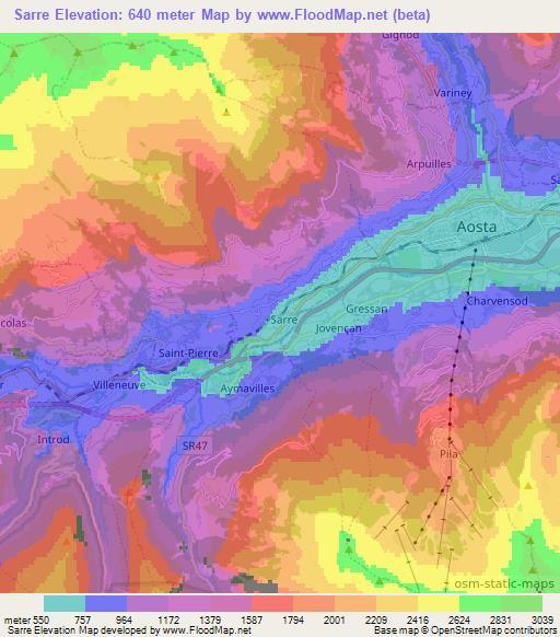 Sarre,Italy Elevation Map