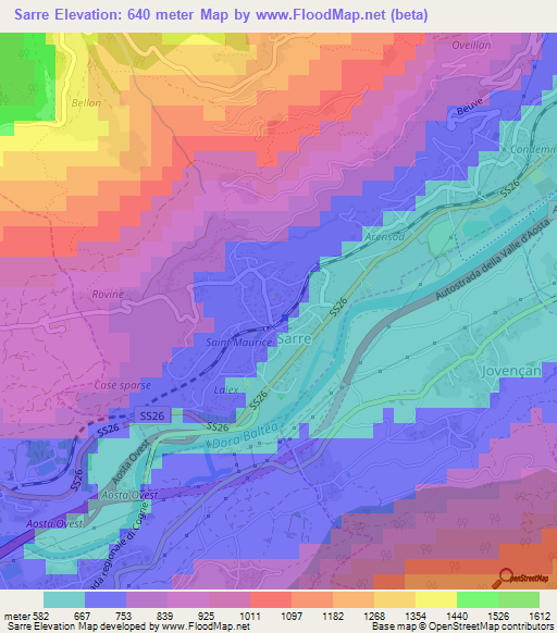 Sarre,Italy Elevation Map