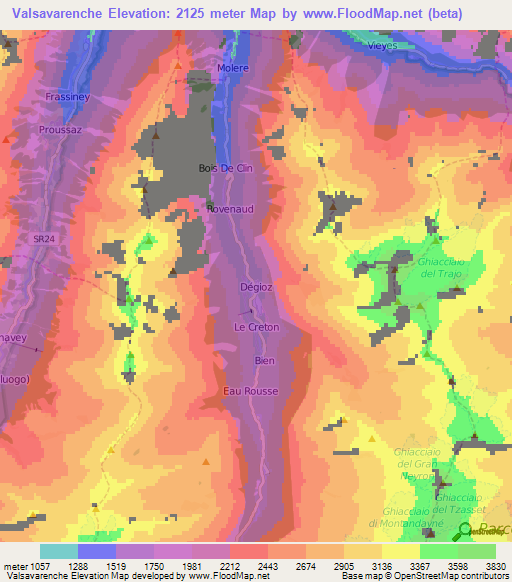 Valsavarenche,Italy Elevation Map