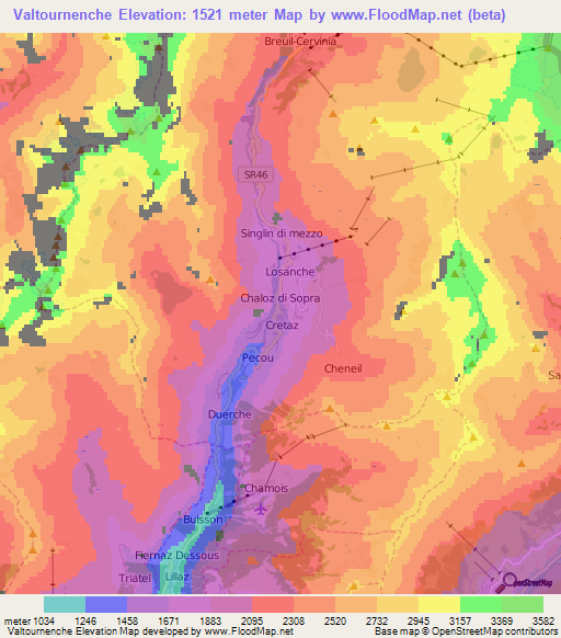 Valtournenche,Italy Elevation Map