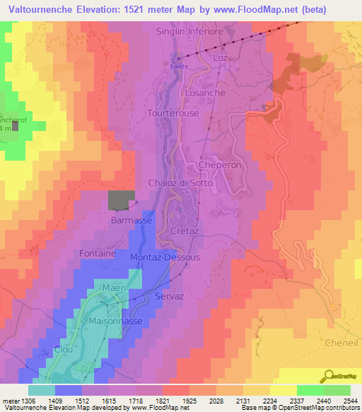 Valtournenche,Italy Elevation Map