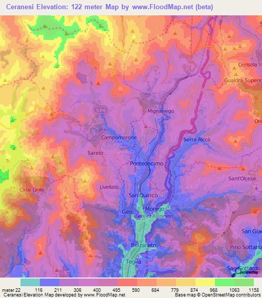 Ceranesi,Italy Elevation Map