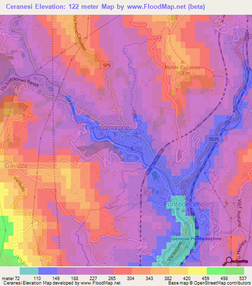 Ceranesi,Italy Elevation Map